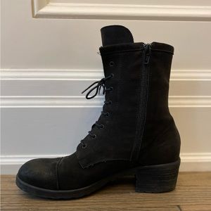 Baryney’s New York leather combat boots, size 38 with side zipper.